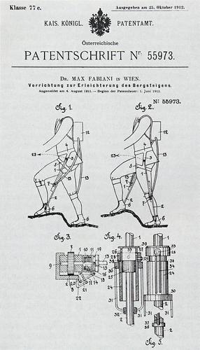Slika 1: Avstroogrski patent št. 55973: Pripomoček za lažji vzpon na gore, 1912, po (2), avtor dr. Maks Fabiani