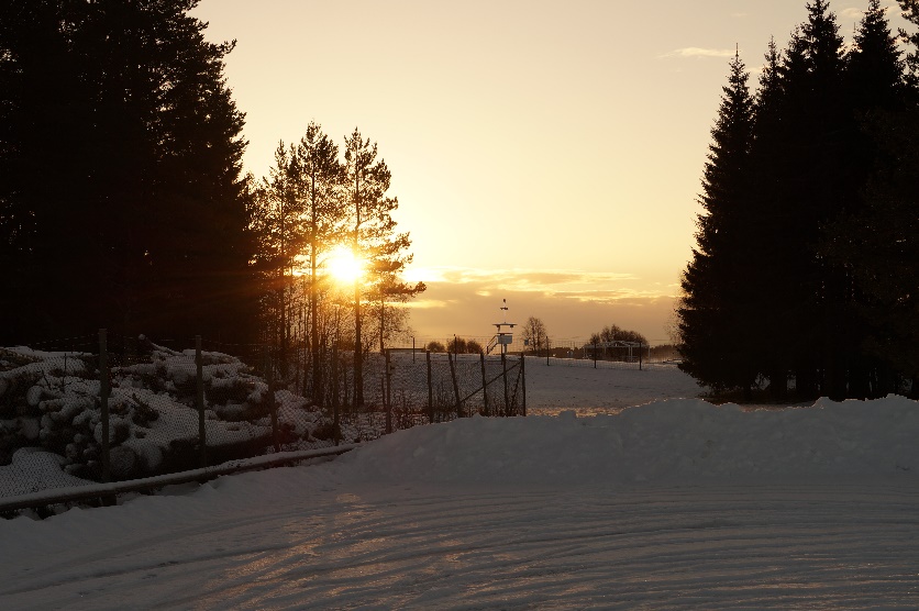 Slika 1: Sonce nizko nad obzorjem opoldne, slikano decembra na Švedskem (foto: osebni arhiv Katje Stojkovič).